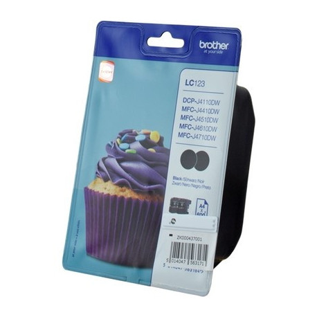 Pack 2 cartouches pour imprimante Brother équivalent LC123BKBP2