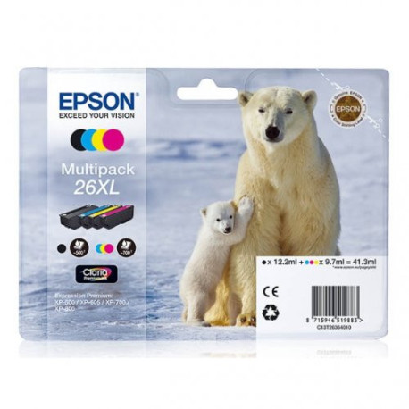 Pack 4 cartouches pour imprimante Epson équivalent C13T26364010