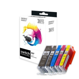 Pack 5 cartouches pour imprimante Canon équivalent PGI580PGBKXXL, CLI581XXL